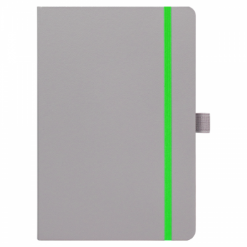 Блокнот Alfa Polo Line А5 в линейку матовый, серый, в твердой обложке с салатовой резинкой и петлей для ручки