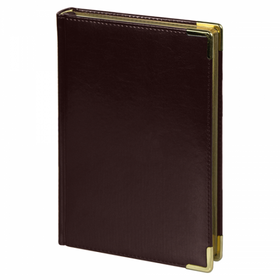 Ежедневник полудатированный Classic Pristine Gold А5, темно-коричневый с золотом, с металлическими уголками, в твердой обложке с поролоном Ежедневник полудатированный Classic Pristine Gold А5, темно-коричневый с золотом, с металлическими уголками, в твердой обложке с поролоном