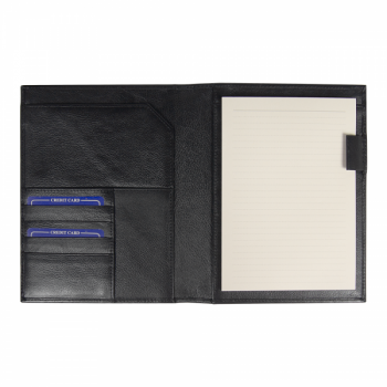 Суперобложка из натуральной кожи Universal leather размер А5+ , черная,  с блокнотом