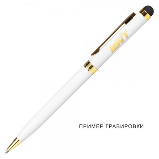 Ручка шариковая со стилусом Gold Soi, металлическая, белая/золотистая