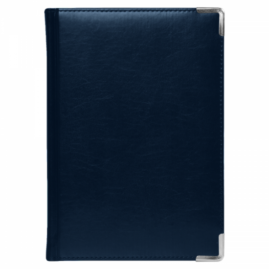Ежедневник полудатированный Classic Pristine Silver А5, темно-синий  с серебром, с металлическими уголками, в твердой обложке с поролоном