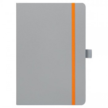 Блокнот Alfa Polo Line А5 в линейку матовый, серый, в твердой обложке с оранжевой резинкой и петлей для ручки