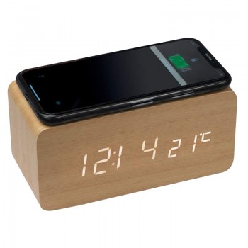 Зарядное устройство Wireless Time Hub с часами, термометром, календарем, светло-коричневое