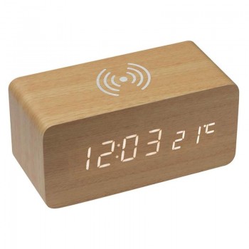 Зарядное устройство Wireless Time Hub с часами, термометром, календарем, светло-коричневое