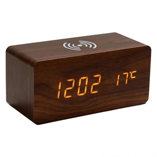 Зарядное устройство Wireless Time Hub с часами, термометром, календарем, темно-коричневое