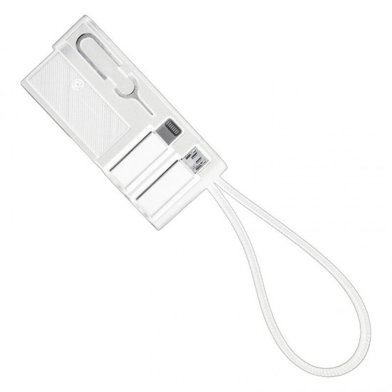 Кабель зарядный выдвижной USB Ultra Link  60W 3-в-1 на Lightning, Micro-USB, Type-C «U50» 2,4 A, Quick Charge в пластиковом футляре, белый