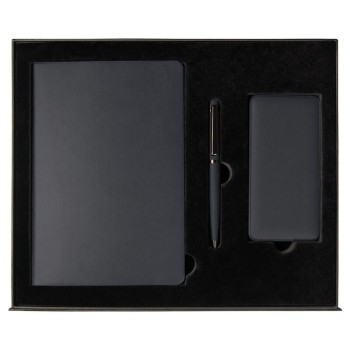 Набор подарочный Solution Prestige Yota Trio (Ежедневник Flexy Latte Soft Touch Black Edition Color А5, Внешний аккумулятор (powerbank) «WeCharge Soft Touch», Ручка Grand Attashe металлическая,) в подарочный коробке, черный