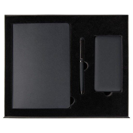 Набор подарочный Solution Prestige Yota Trio (Ежедневник Flexy Latte Soft Touch Black Edition Color А5, Внешний аккумулятор (powerbank) «WeCharge Soft Touch», Ручка Grand Attashe металлическая,) в подарочный коробке, черный