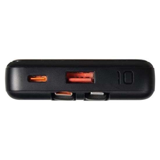 Внешний аккумулятор (powerbank)  «Stream 10»,  10 000 mAH, с двумя зарядными шнурами,  22,5W (Ватт)  super fast charge, Power Delivery (PD) 25.5W (dfnn),  c цифровым дисплеем для контроля заряда, черный