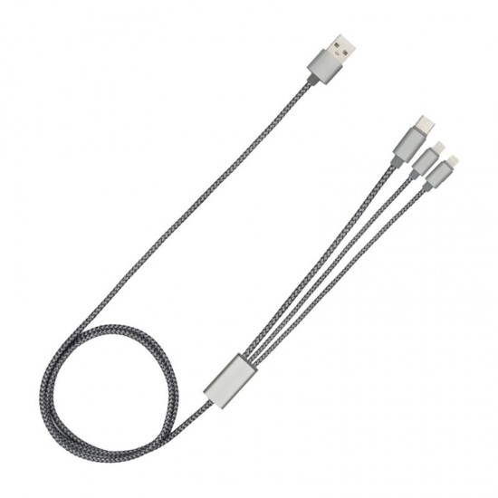 Кабель зарядный выдвижной USB OmniCore 60W 3-в-1 на Lightning, Micro-USB, Type-C «U50» 2,4 A, Quick Charge в пластиковом футляре, серый