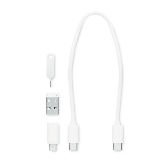 Кабель зарядный выдвижной USB Solid Line  60W 3-в-1 на Lightning, Micro-USB, Type-C «U50» 2,4 A, Quick Charge в пластиковом футляре, белый