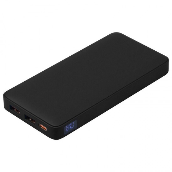 Внешний аккумулятор (powerbank)  «WeCharge Soft Touch»,  10 000 mAH, Power Delivery (PD) 25.5W, со светящимся логотипом после гравировки, c цифровым дисплеем для контроля заряда, черный