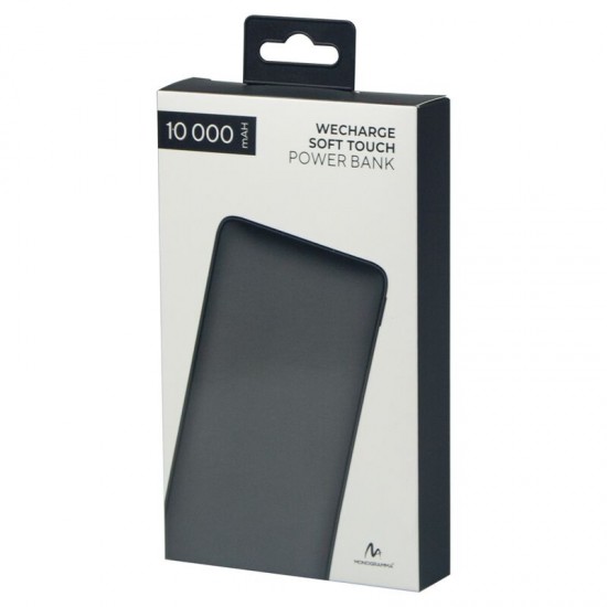 Внешний аккумулятор (powerbank)  «WeCharge Soft Touch»,  10 000 mAH, Power Delivery (PD) 25.5W, со светящимся логотипом после гравировки, c цифровым дисплеем для контроля заряда, черный