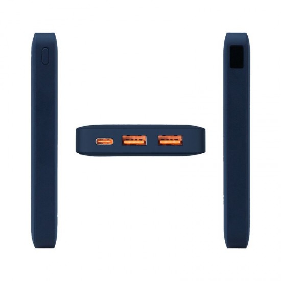 Внешний аккумулятор (powerbank)  «WeCharge Soft Touch»,  10 000 mAH, Power Delivery (PD) 25.5W, со светящимся логотипом после гравировки, c цифровым дисплеем для контроля заряда, темно-синий