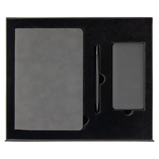 Набор подарочный Solution Prestige Yota Trio (Ежедневник Flexy Nuba А5, Внешний аккумулятор (powerbank) «WeCharge Velvet», Ручка Gray stone Requis металлическая,) в подарочный коробке, серый