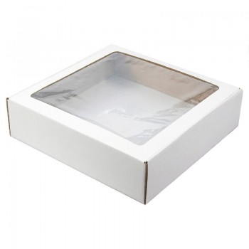Коробка крафтовая белая с окошком, размер 30*30*8 см, самосборная