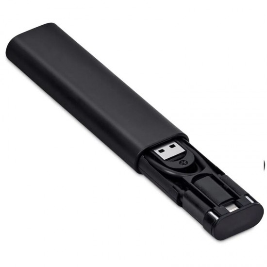 Кабель зарядный выдвижной USB Solid Line  60W 3-в-1 на Lightning, Micro-USB, Type-C «U50» 2,4 A, Quick Charge в пластиковом футляре, черный