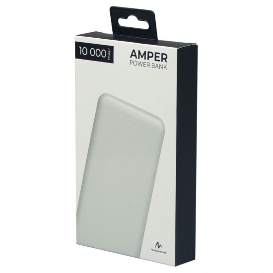 Внешний аккумулятор (powerbank) «Amper», 10 000 mAH, 5V 2.0 A, белый