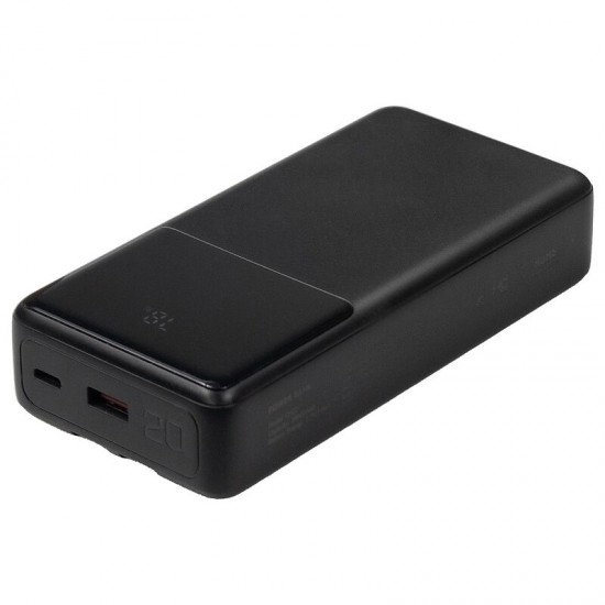 Внешний аккумулятор (powerbank) «Stream 20», 20 000 mAH, с двумя зарядными шнурами,  22,5W (Ватт)  super fast charge, Power Delivery (PD) 25.5W (dfnn), c цифровым дисплеем для контроля заряда, черный