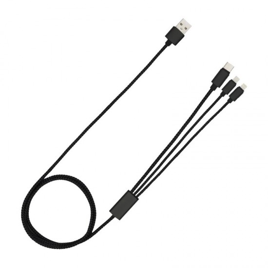 Кабель зарядный выдвижной USB OmniCore 60W 3-в-1 на Lightning, Micro-USB, Type-C «U50» 2,4 A, Quick Charge в пластиковом футляре, черный