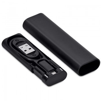 Кабель зарядный выдвижной USB Solid Line  60W 3-в-1 на Lightning, Micro-USB, Type-C «U50» 2,4 A, Quick Charge в пластиковом футляре, черный