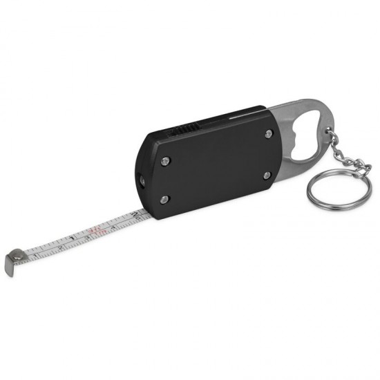 Брелок-открывашка с фонариком и рулеткой, 1 м, Tools Opener, черный