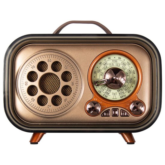 Ретро радио в стиле радиолы, диапазон частот  AM FM SW, USB, Bluetooth, Heritage Memories, со светодиодной подсветкой, цвет светло-коричневый