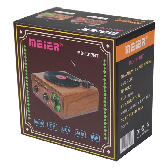 Ретро радио в стиле радиолы, Heritage Nostalgia, диапазон частот  AM FM SW, с USB порт,  Bluetooth, цвет коричневый