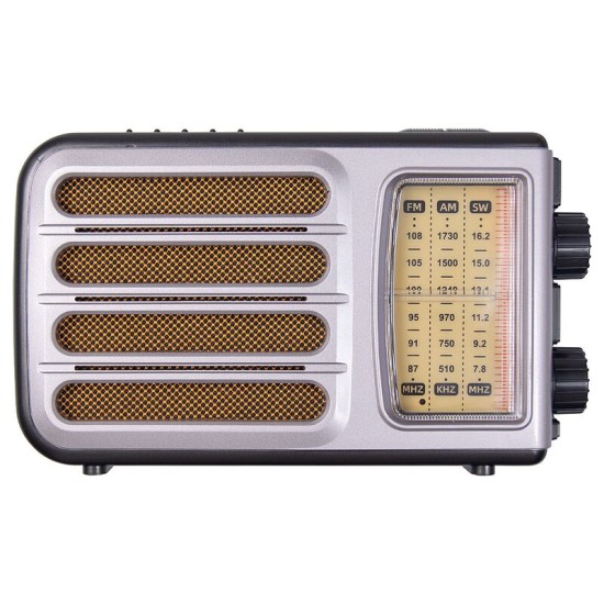 Ретро радио Heritage Melody,  Bluetooth, AM/FM/SW, LED-подсветкой, USB, TF и MP3-плеером, цвет серебристый