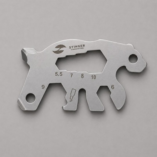 Мини-мультитул карманный Stinger, 55 x 35 мм, 5 функций, медведь, нержавеющая сталь, серебристый, в блистере