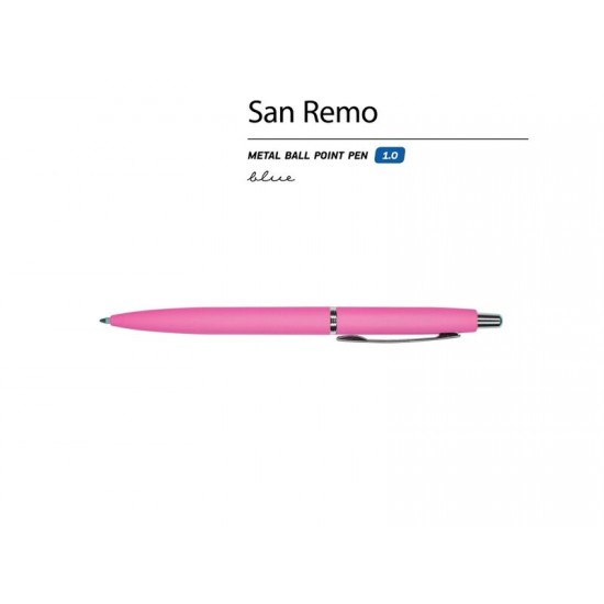 Ручка металлическая шариковая San Remo, софт-тач, 1.0 мм, ярко-розовый