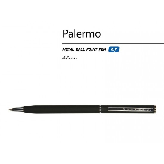 Ручка Palermo шариковая  автоматическая, черный металлический корпус, 0,7 мм, синяя