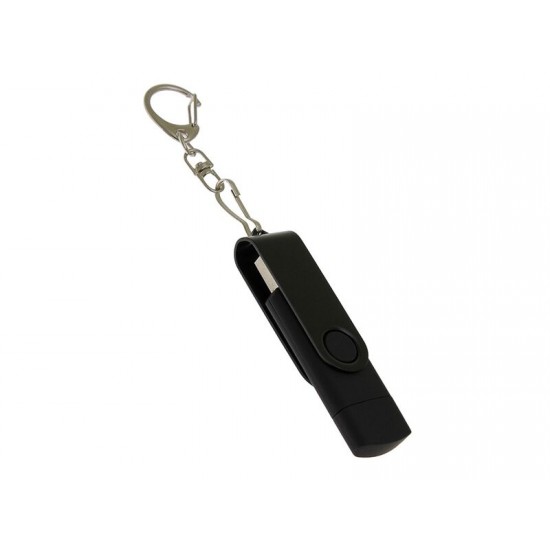 USB-флешка на 32 Гб 2 в 1 поворотный механизм, c дополнительным разъемом Type-C с одноцветным металлическим клипом, черный