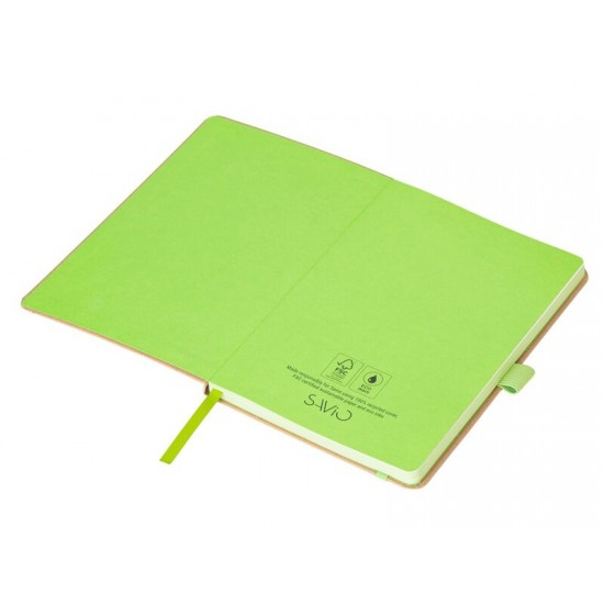 Блокнот A5 Sevilia Color, твердая обложка из крафта, 80 листов, цветной срез и форзац, натуральный/зеленое яблоко
