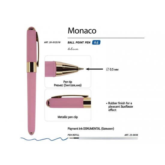 Ручка пластиковая шариковая Monaco, 0,5мм, синие чернила, розовый