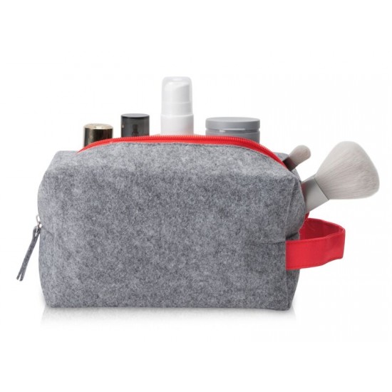 Косметичка из РПЕТ фетра с ручкой Felt, серый с красным