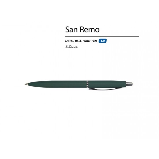 Ручка металлическая шариковая San Remo, софт-тач, 1.0 мм, зеленый