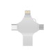USB-флешка на 64 Гб 4 в 1 поворотный механизм, c дополнительными разъемами MicroUSB, TypeC и Lightning, серебристый