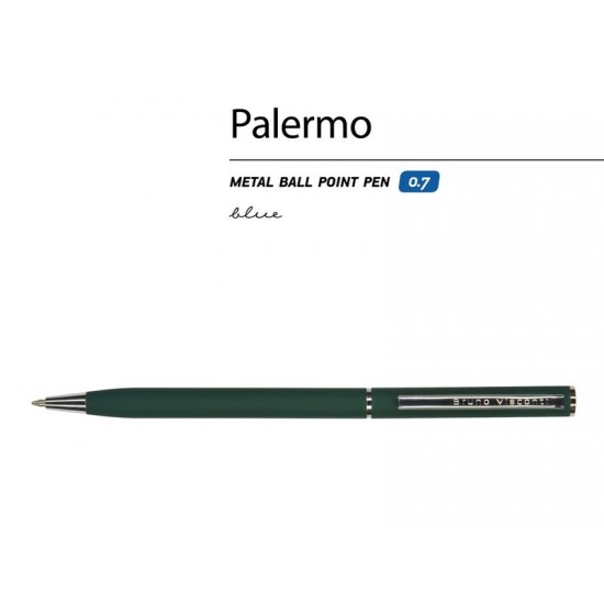 Ручка Palermo шариковая  автоматическая, зеленый металлический корпус, 0,7 мм, синяя