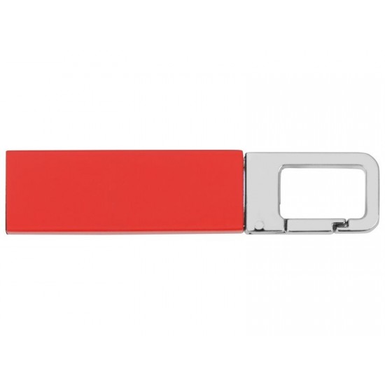 Флеш-карта USB 2.0 16 Gb с карабином Hook, красный/серебристый