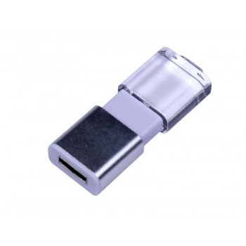 USB-флешка промо на 16 Гб прямоугольной формы, выдвижной механизм, белый