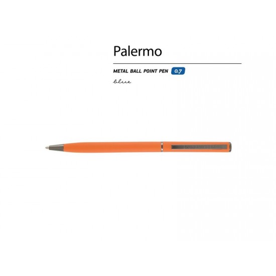 Ручка металлическая шариковая Palermo, софт-тач, 0,7 мм,  оранжевый