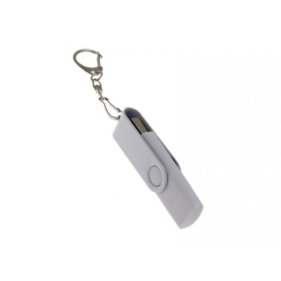 USB-флешка на 32 Гб 2 в 1 поворотный механизм, c дополнительным разъемом Type-C с одноцветным металлическим клипом, белый