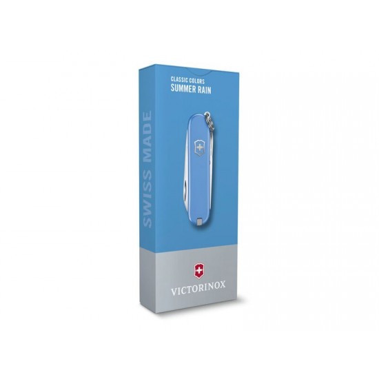 Нож-брелок VICTORINOX Classic SD Colors Summer Rain, 58 мм, 7 функций, голубой