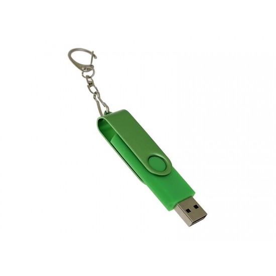 USB-флешка на 16 Гб 2 в 1 поворотный механизм, c дополнительным разъемом Type-C с одноцветным металлическим клипом, зеленый