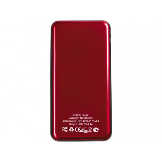 Внешний аккумулятор Forge, Evolt, металл, 10000mah, красный