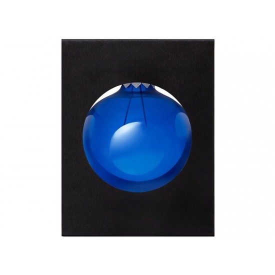 Стеклянный елочный шар Christmas bauble, синий прозрачный, с серебристым колпачком в черной коробке