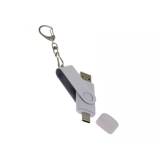 USB-флешка на 32 Гб 2 в 1 поворотный механизм, c дополнительным разъемом Type-C с одноцветным металлическим клипом, белый