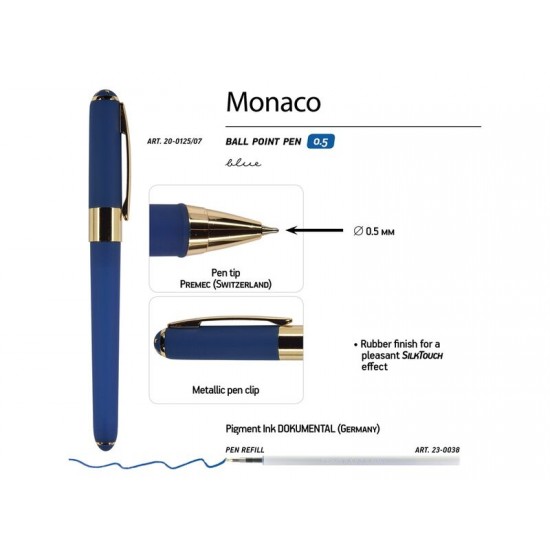 Ручка пластиковая шариковая Monaco, 0,5мм, синие чернила, темно-синий