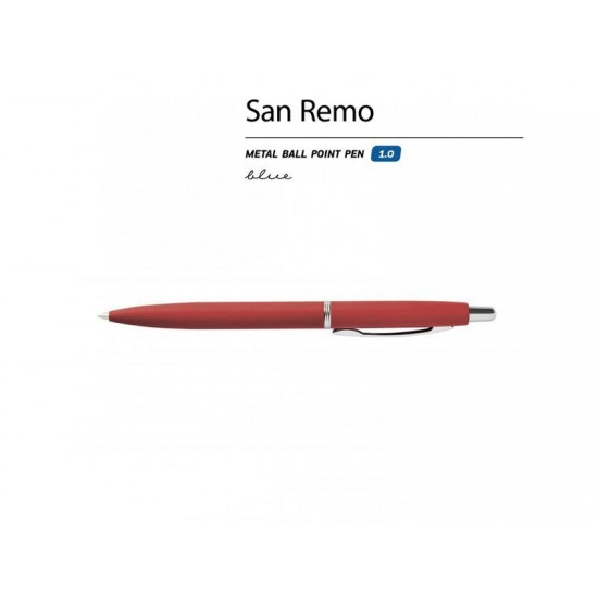 Ручка SAN REMO шариковая, автоматическая, красный  металлический корпус 1.00 мм, синяя